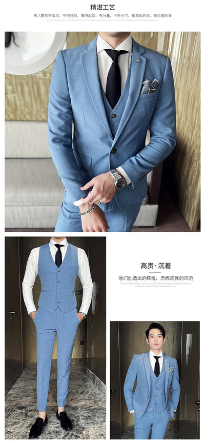 ( Jacket + Vest + Pants ) High -end Brand Official Business Solid Color Casual Suit Three -piece Suit  Groom Wedding Gown Jacket