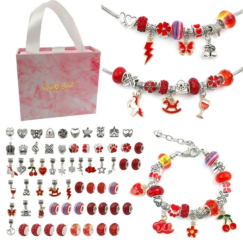 1set Jewerly Making Kit Charm Bracelet Necklaces Present  Alloy Beads Set DIY Child Bracelet With Package Bag