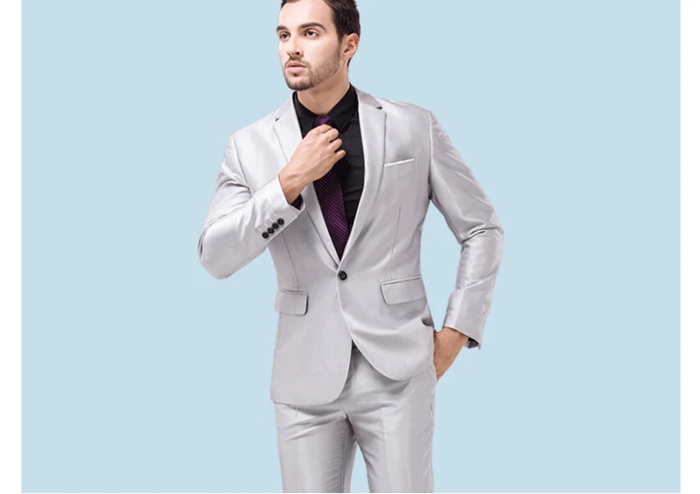 ( Jackets + Pants ) Blazer Trousers Fashion Solid Color Men's Casual Official Office Business Suit Bride's Wedding Dress Party