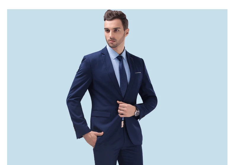 ( Jackets + Pants ) Blazer Trousers Fashion Solid Color Men's Casual Official Office Business Suit Bride's Wedding Dress Party