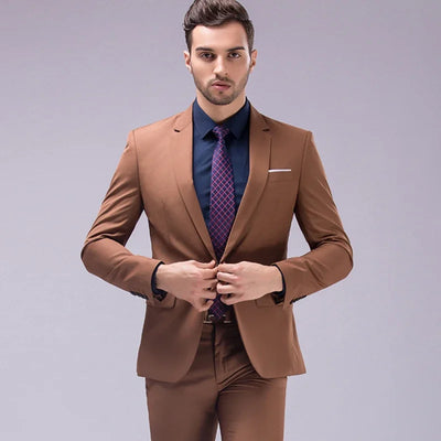 ( Jackets + Pants ) Blazer Trousers Fashion Solid Color Men's Casual Official Office Business Suit Bride's Wedding Dress Party