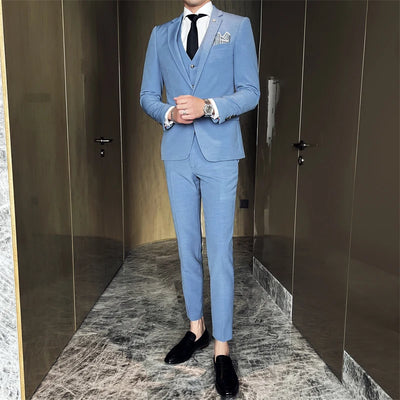 ( Jacket + Vest + Pants ) High -end Brand Official Business Solid Color Casual Suit Three -piece Suit  Groom Wedding Gown Jacket