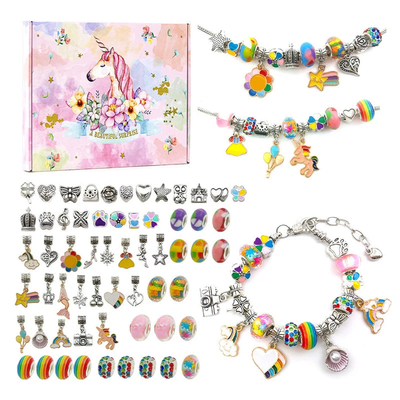 1set Jewerly Making Kit Charm Bracelet Necklaces Present  Alloy Beads Set DIY Child Bracelet With Package Bag