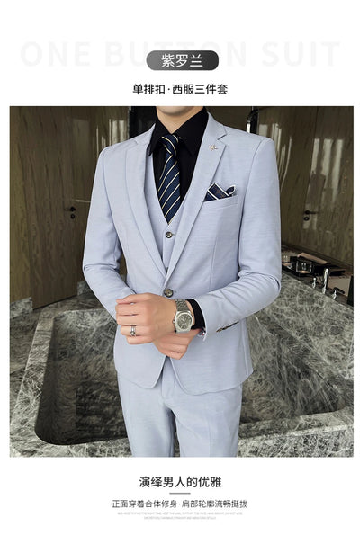 ( Jacket + Vest + Pants ) High -end Brand Official Business Solid Color Casual Suit Three -piece Suit  Groom Wedding Gown Jacket