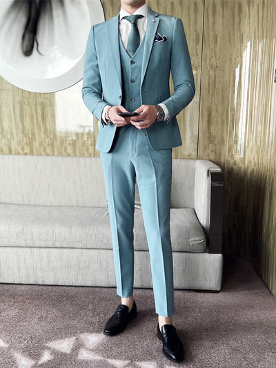 ( Jacket + Vest + Pants ) High -end Brand Official Business Solid Color Casual Suit Three -piece Suit  Groom Wedding Gown Jacket