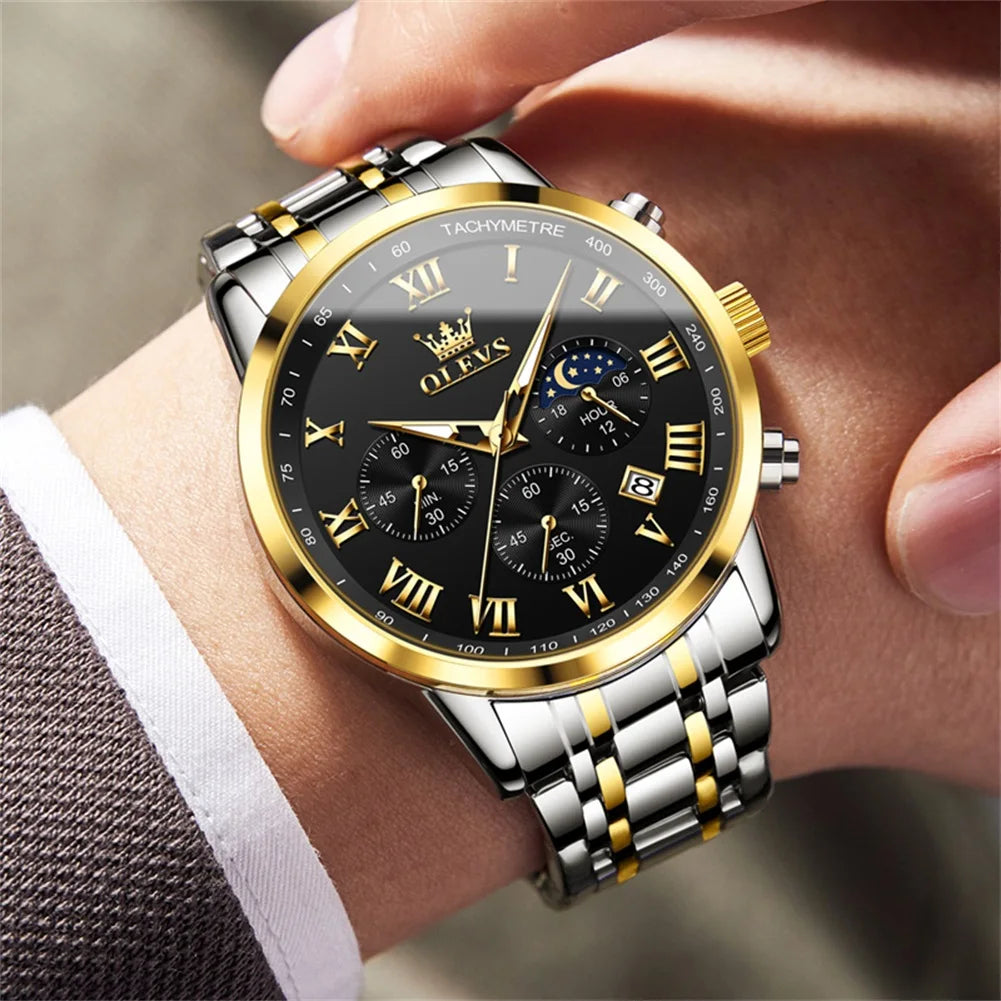 OLEVS Original High Quality Luxury Watch for Men Quartz Waterproof Luminous Stainless Steel Classic Male Wristwatch Man Gift