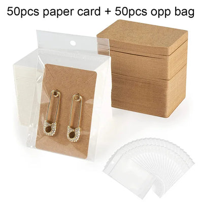 100pcs/Lot Earrings Necklaces Display Card Cardboard Jewelry Earring Package Packaging Cardboard Hang Tag Card Paper Opp Bag Set