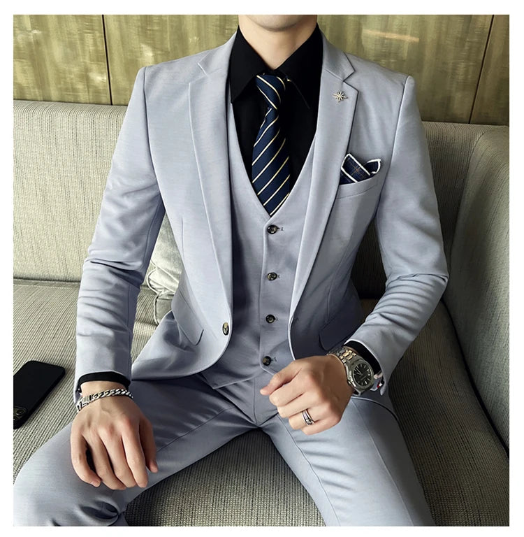 ( Jacket + Vest + Pants ) High -end Brand Official Business Solid Color Casual Suit Three -piece Suit  Groom Wedding Gown Jacket