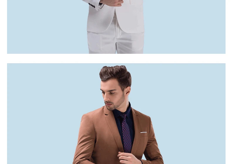 ( Jackets + Pants ) Blazer Trousers Fashion Solid Color Men's Casual Official Office Business Suit Bride's Wedding Dress Party