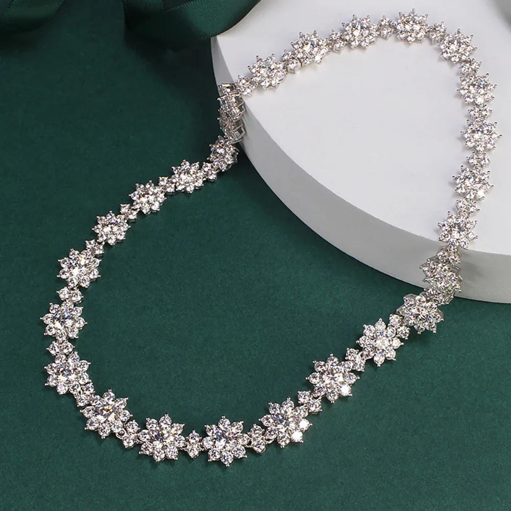 Flower Full Moissanite Diamond Necklaces with Gra Certificate 925 Silver Neckchain for Women Bride Wedding Luxury Jewelry Set