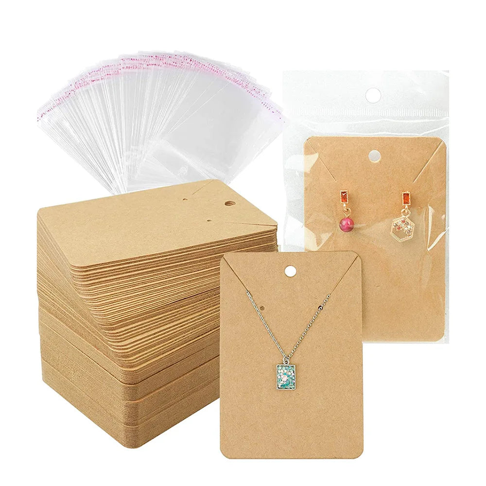 100pcs/Lot Earrings Necklaces Display Card Cardboard Jewelry Earring Package Packaging Cardboard Hang Tag Card Paper Opp Bag Set