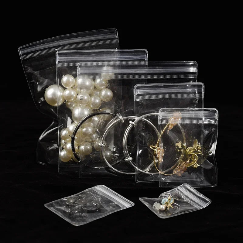 Transparent PVC Jewelry Organizer Package Bags Clear Anti-Oxidation Bag Earring Necklace Storage Holder Self Sealing Pouch