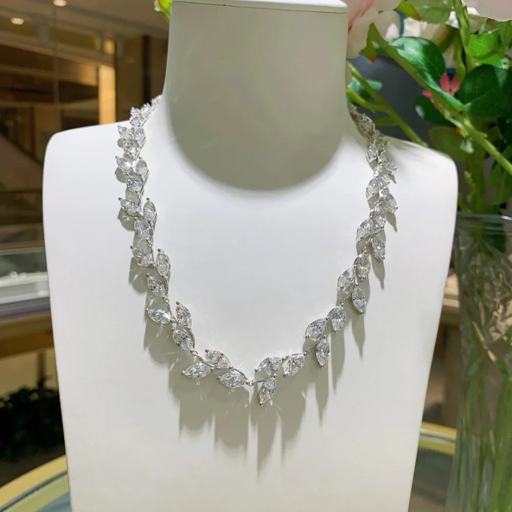 Houtros 48ct Marquise Full Moissanite Diamond Necklace 925 Sterling Silver Leaf Chokers Wedding Neck Chain Party Luxury Jewelry