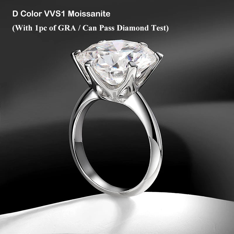 EWYA GRA Certified 0.5-10CT D Color Moissanite Solitaire Engagement Rings for Women Silver 925 Wedding Bridal Big Diamond Band