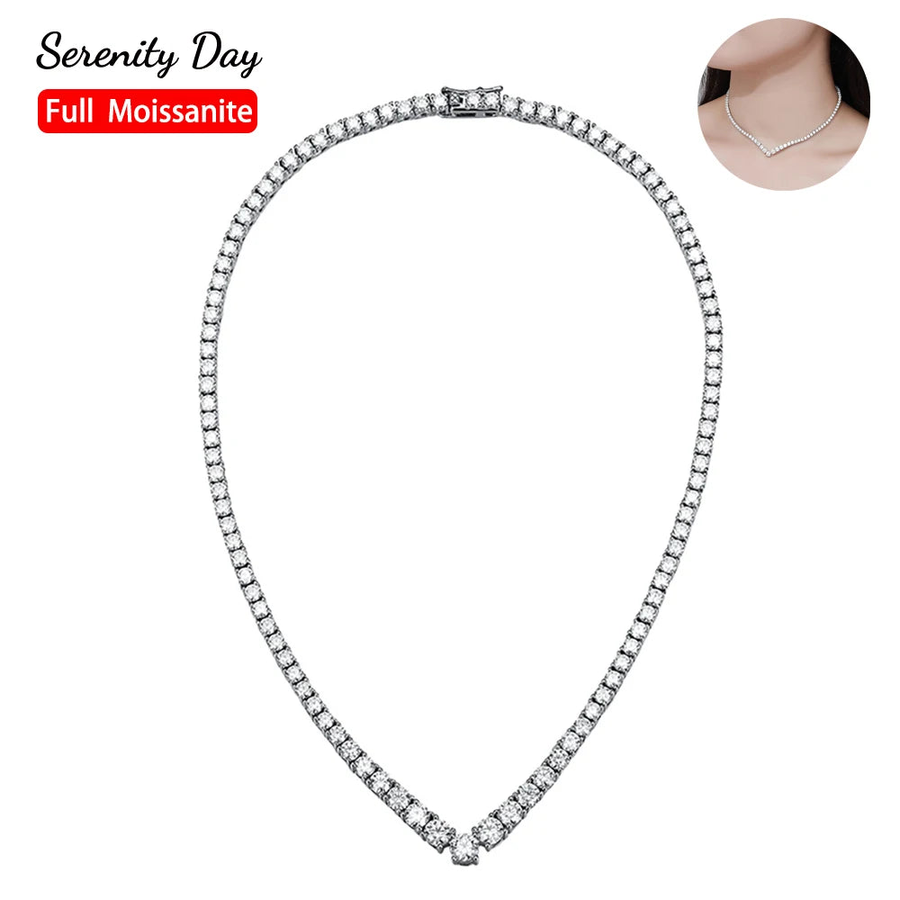 Serenity Day D Color V-shaped Full Moissanite Necklace S925 Sterling Silver Plate Pt950 Luxury Banquet Lock Neck Chain Wholesale