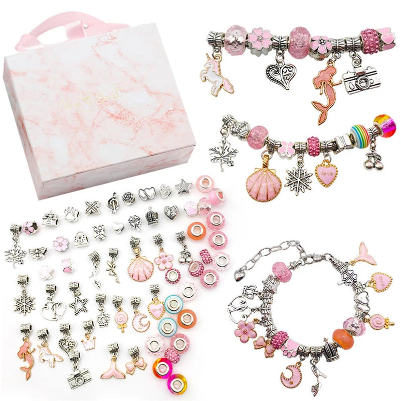 1set Jewerly Making Kit Charm Bracelet Necklaces Present  Alloy Beads Set DIY Child Bracelet With Package Bag