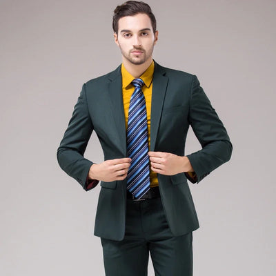 ( Jackets + Pants ) Blazer Trousers Fashion Solid Color Men's Casual Official Office Business Suit Bride's Wedding Dress Party