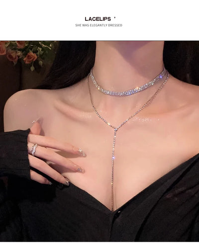 Super flash tassel necklace women's light luxury niche design breast chain high-grade collarbone chain neck chain