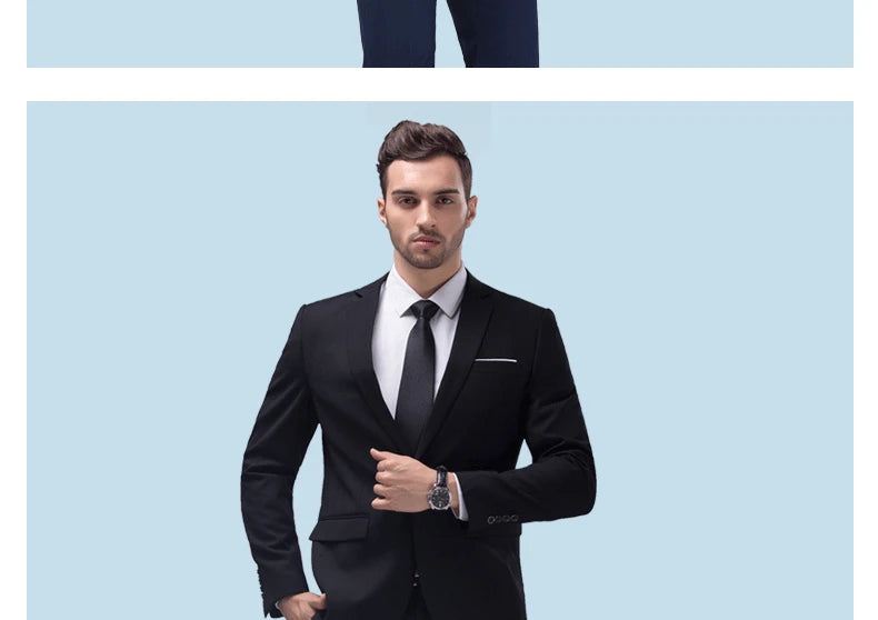 ( Jackets + Pants ) Blazer Trousers Fashion Solid Color Men's Casual Official Office Business Suit Bride's Wedding Dress Party