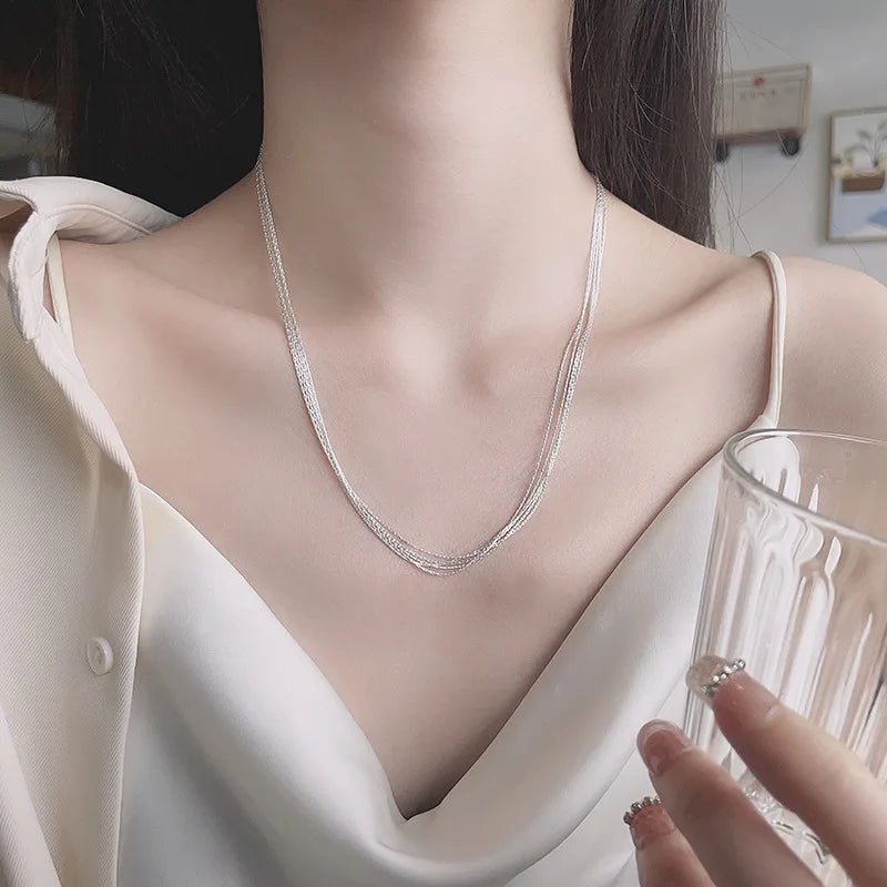 VOJEFEN Authentic 925 Sterling Silver Five-Layer Snake Bone Chain Necklace Luxury Brand Women's Gold Charm Necklace Choker Neck